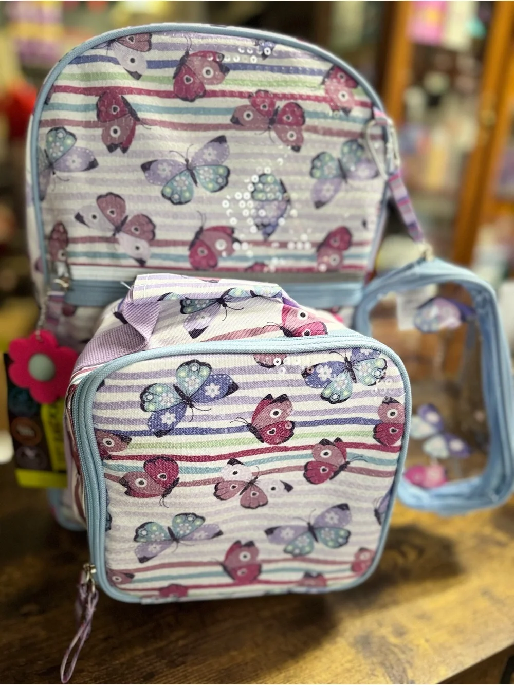wonder nation Purple and Pink Butterfly Kids Backpack with Flower Charm